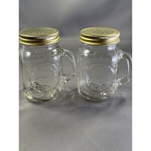 Golden Harvest Mason Jar Glass Shakers Set of 2 with Handles & Gold Lids
